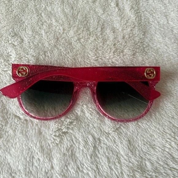 Gucci Women's‎ Gradient Cat Eye Sunglasses Sparkly Pink GG0035S - Picture 5 of 12